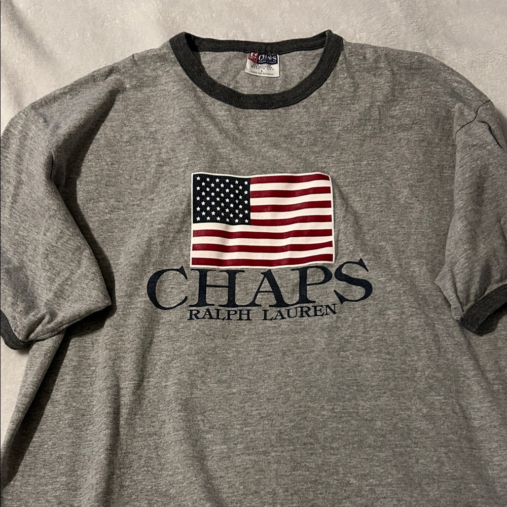 Ralph Lauren Chaps Gray Tee with American Flag